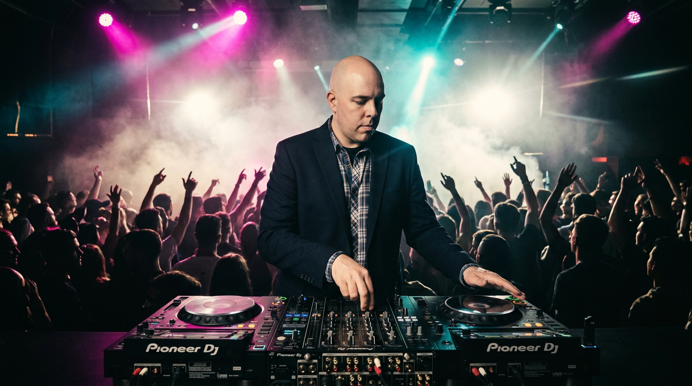 DJ BigBoy (Jeremy Hinton) performing live behind Pioneer CDJs at a Bay Area nightclub